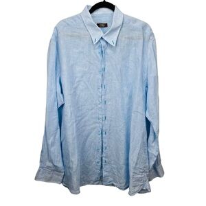 iTailor Made Linen Shirt‎ Men’s 3XL Blue Button Up Long Sleeve Business Office